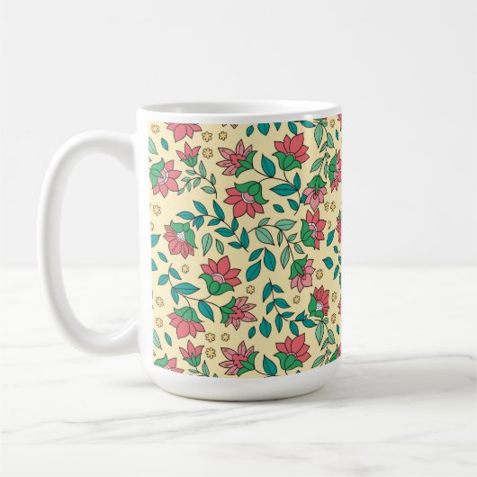 手描き押し花葉っぱ模様 コーヒーマグカップ (左)
