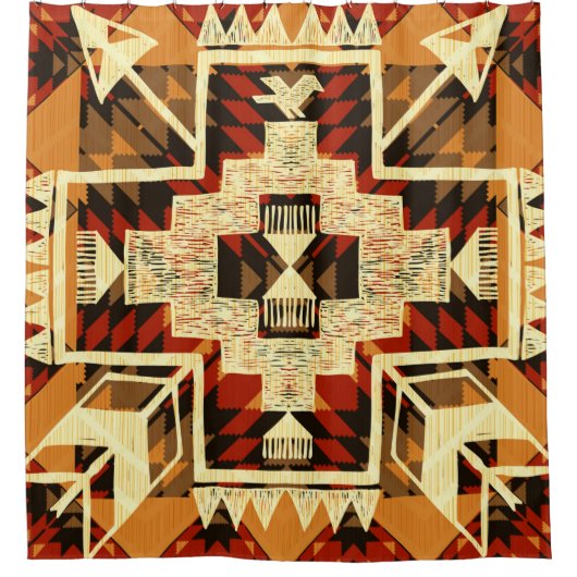 手描き抽象芸術イラストレーション先住民American S シャワーカーテン (正面)