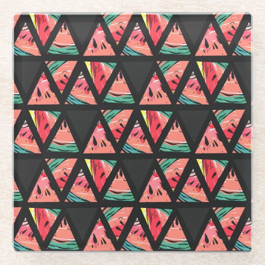 手描き抽象芸術スイカ模様 ガラスコースター (正面)