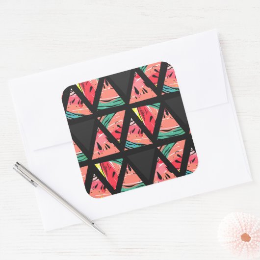 手描き抽象芸術スイカ模様 スクエアシール (封筒)