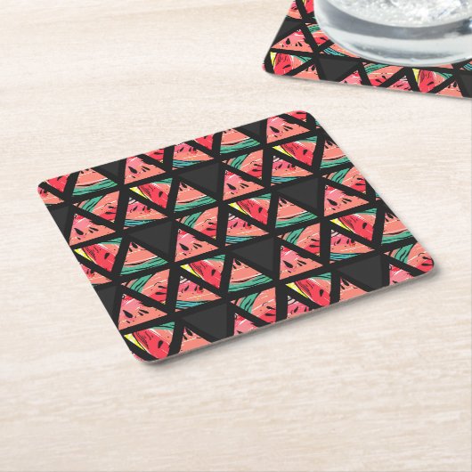 手描き抽象芸術スイカ模様 スクエアペーパーコースター (アングル)