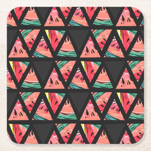 手描き抽象芸術スイカ模様 スクエアペーパーコースター (正面)