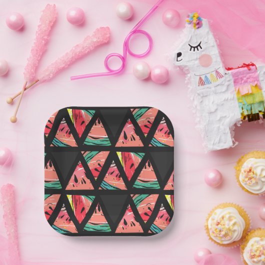 手描き抽象芸術スイカ模様 ペーパープレート (パーティー)