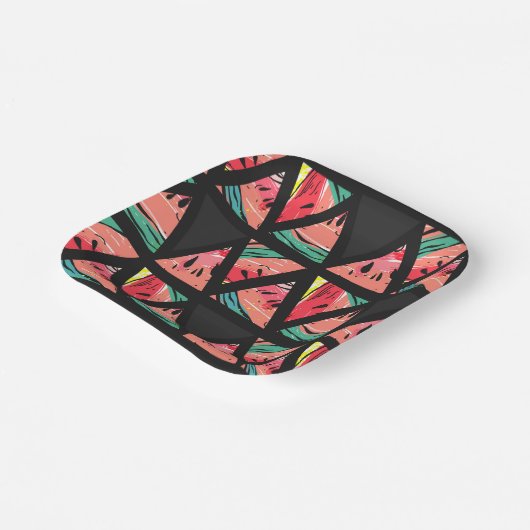 手描き抽象芸術スイカ模様 ペーパープレート (傾斜あり)