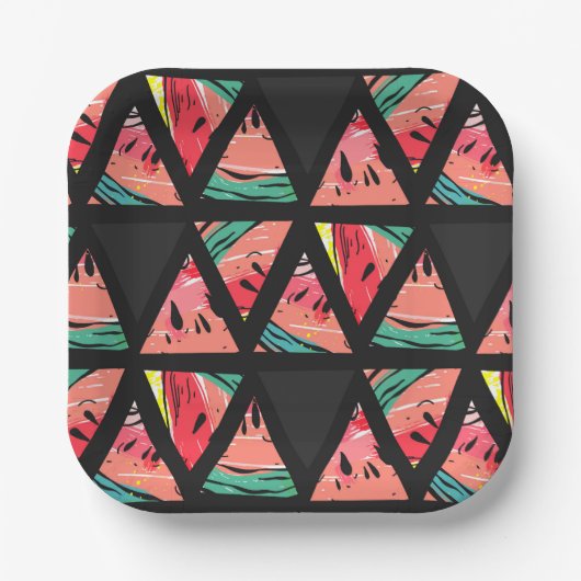 手描き抽象芸術スイカ模様 ペーパープレート (正面)