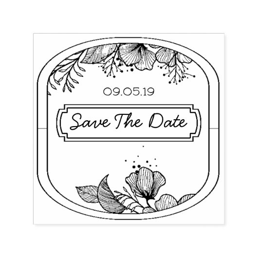 手描き文字モノグラムフレームフローラ花sket セルフインキングスタンプ (デザイン)