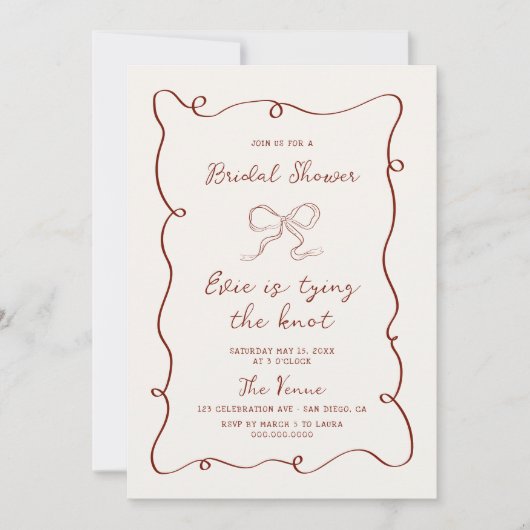 手描き斜枠リボンブライダルシャワー 招待状 (正面)