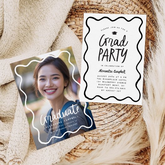 手描き斜枠卒業写真 案内状