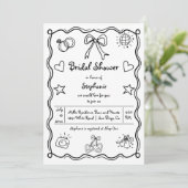 手描き斜線の波お洒落ブライダルシャワー 招待状 (スタンド正面)