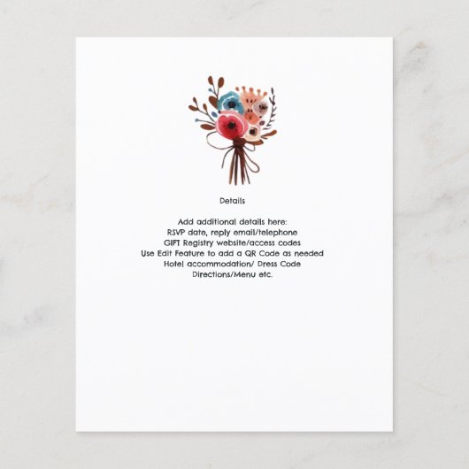 手描き新郎新婦かわいいおもしろい結婚式の誘い (裏面)