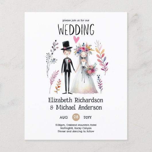 手描き新郎新婦かわいいおもしろい結婚式の誘い (正面)