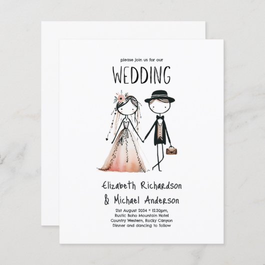 手描き新郎新婦シンプルかわいい結婚式 (正面/裏面)