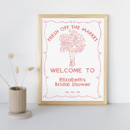 手描き新鮮な市場の花コーラルウェルカム ポスター