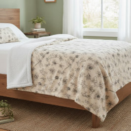 手描き昆虫模様ブランケット シェルパブランケット