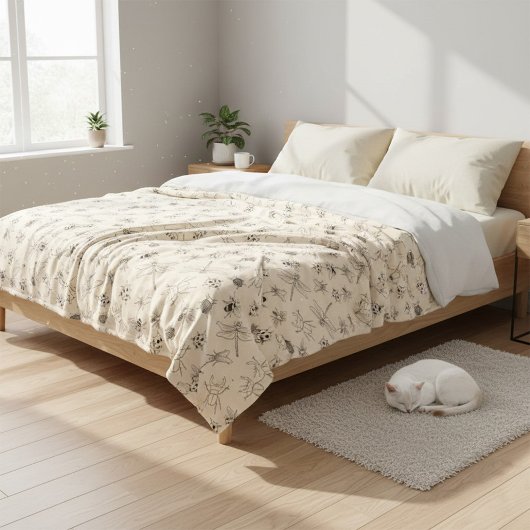 手描き昆虫模様ブランケット フリースブランケット