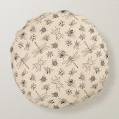 手描き昆虫模様 ラウンドクッション (裏面)