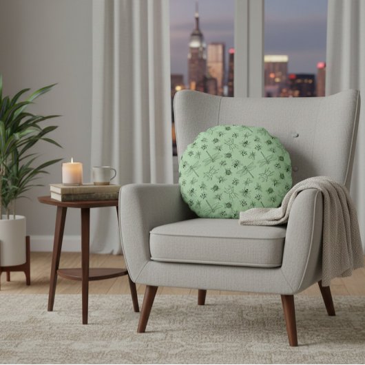 手描き昆虫模様 ラウンドクッション