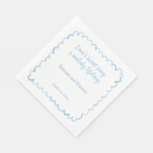 手描き明お洒落るい青の波状フレーム引用文 スタンダードランチョンナプキン (角)