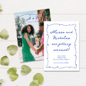 手描き明るい青フォトモノグラム結婚ズ セーブザデート