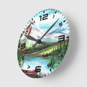 手描き春景観風景–24531 ラウンド壁時計 (傾斜)