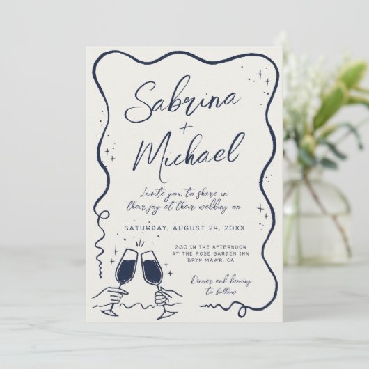 手描き曲率お洒落結婚式招待状 招待状 (スタンド正面)