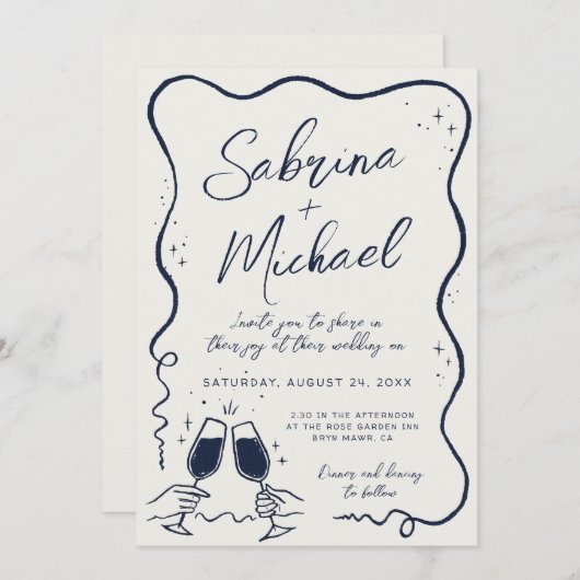 手描き曲率お洒落結婚式招待状 招待状 (正面/裏面)