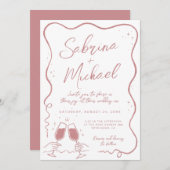 手描き曲線お洒落ほこりピンク結婚ズ 招待状 (正面/裏面)