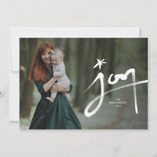 手描き書道が星写真で喜びをブラシ シーズンカード (正面)