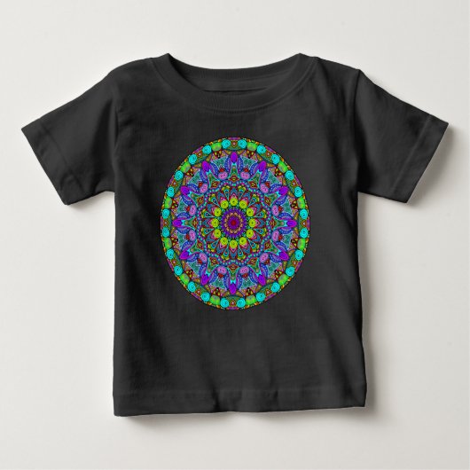 手描き曼荼羅の時計の文字盤 4 ベビーTシャツ (正面)