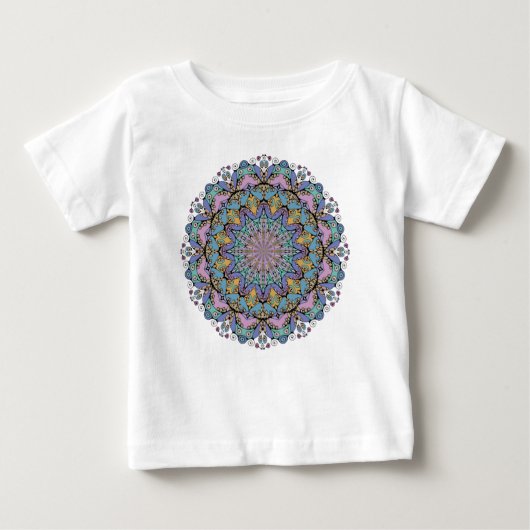 手描き曼荼羅時計の顔 3 ベビーTシャツ (正面)