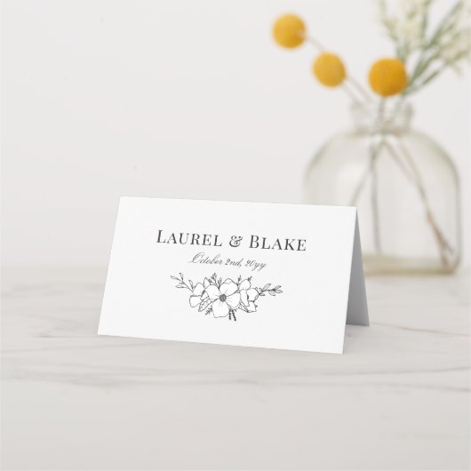 手描き木炭と白結婚花 プレイスカード (裏面)