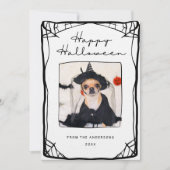 手描き枠くもの巣ハッピーハローウィン写真 カード (正面)