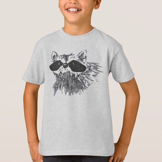 手描き森林野生動物アライグマ Tシャツ (正面)