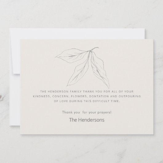 手描き植物学シンプルの葬儀ありがとう サンキューカード (裏面)