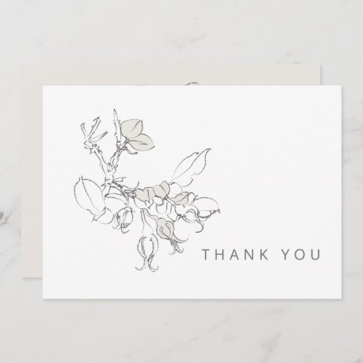 手描き植物学シンプルの葬儀ありがとう サンキューカード (正面/裏面)