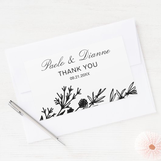 手描き植物学葉用 長方形シール (封筒)