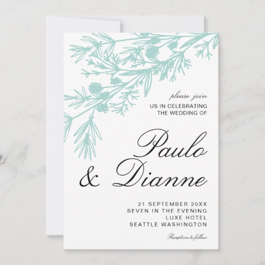 手描き植物学葉結婚式招待状 招待状 (正面)