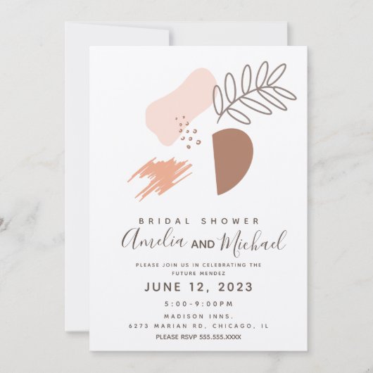 手描き植物形状望峰ブライダルシャワー 招待状 (正面)