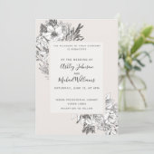 手描き植物性スタイリッシュモダン赤面フローラ 招待状 (スタンド正面)