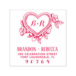 手描き植物性ハートイニシャル差出人住所 セルフインキングスタンプ