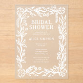手描き植物性ブライダルシャワー アクリル招待状 (正面)