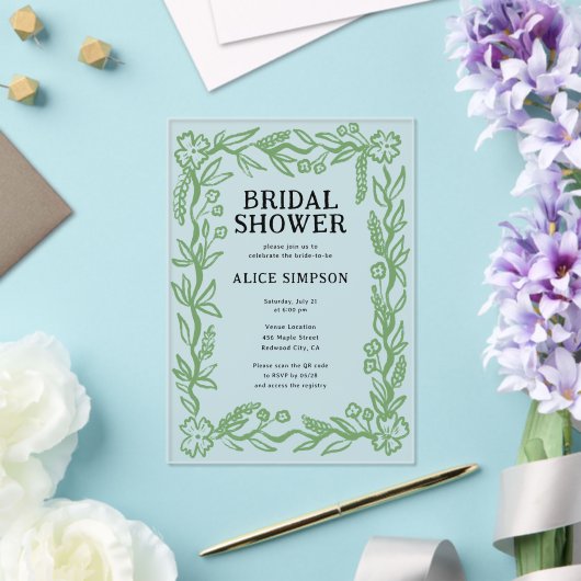 手描き植物性ブライダルシャワー アクリル招待状 (インサイチュ (ウェディング))