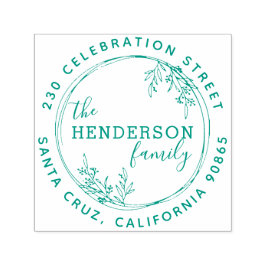 手描き植物性リースラウンド差出人住所 セルフインキングスタンプ