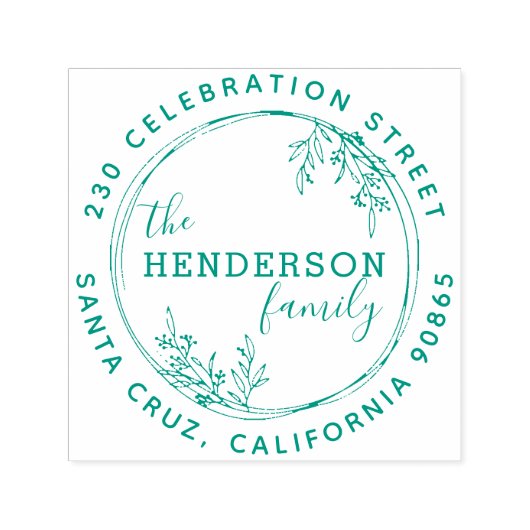 手描き植物性リースラウンド差出人住所 セルフインキングスタンプ (デザイン)