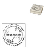 手描き植物性リースラウンド差出人住所 ラバースタンプ (押印)