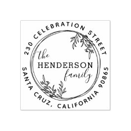 手描き植物性リースラウンド差出人住所 ラバースタンプ