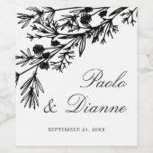 手描き植物葉のワ結婚インラベル ワインラベル (シングルラベル)