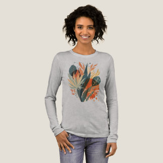 手描き植物Tシャツ - ジオメトリック・レトロスタイル トライブレンドTシャツ