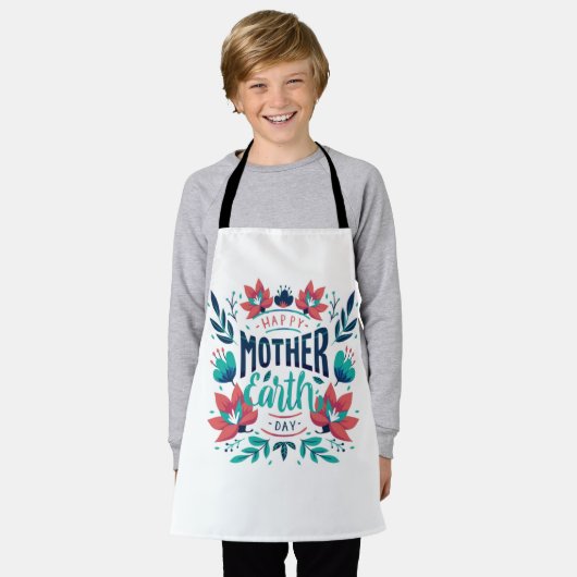 手描き母地球の日デザイン-23184 エプロン (着用した状態)