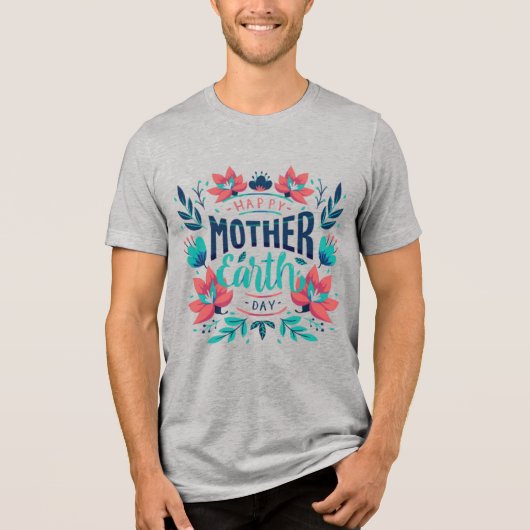 手描き母地球の日デザイン-23184 トライブレンドTシャツ (正面)